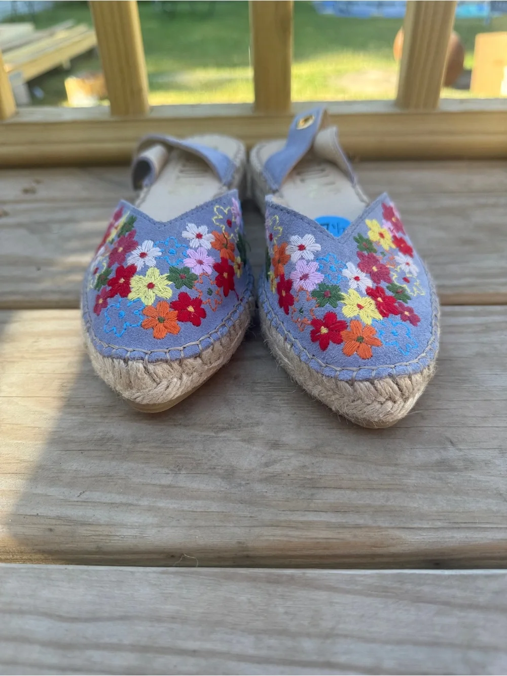 Lavender Embroidered Floral Espadrille Slingbacks - Picture 2 of 6